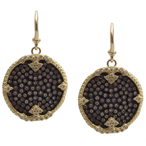 Armenta Ombre Disc Earrings with Pav Set Champagne Diamonds in Sterling Silver & 18K Yellow Gold