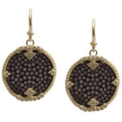 Armenta Ombre Disc Earrings with Pav Set Champagne Diamonds in Sterling Silver & 18K Yellow Gold