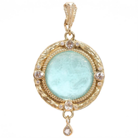 Armenta Old World Round Turquoise, Quartz, & Diamond Yellow Gold Medallion Pendant Enhancer