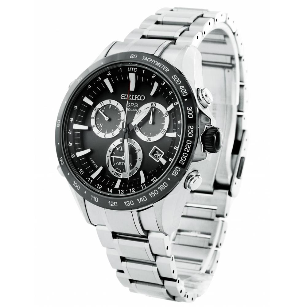 Seiko Astron GPS Solar 44.6mm Watch Stainless Steel with Ceramic Bezel Black Dial SSE011