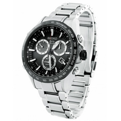 Seiko Astron GPS Solar 44.6mm Watch Stainless Steel with Ceramic Bezel Black Dial SSE011