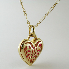 Vintage Estate Invisible Set Ruby Gold Heart Pendant Necklace