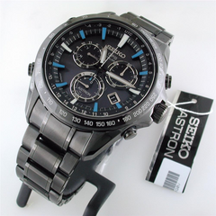 Seiko Astron Solar GPS Ceramic Black Stainless Blue 44.6mm Watch SSE013