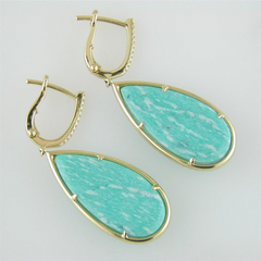 Doves White Topaz Amazonite Pear Shape Doublet Drop Diamond Halo Earrings