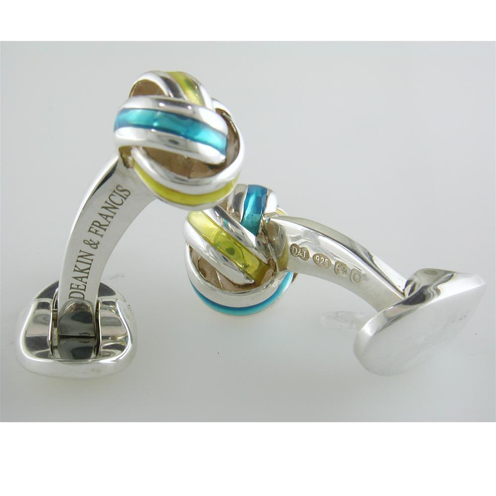 Deakin & Francis Blue & Yellow Enamel Sterling Silver Knot Cufflinks