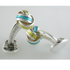 Deakin & Francis Blue & Yellow Enamel Sterling Silver Knot Cufflinks