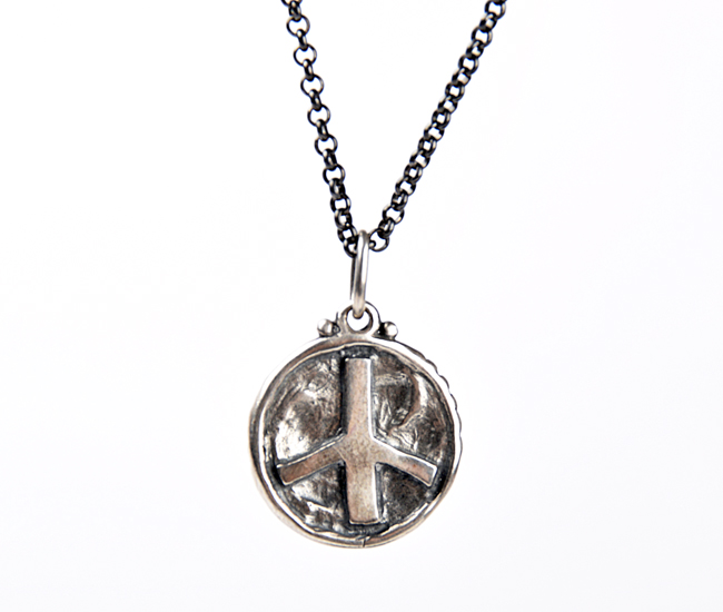 Erica Molinari Dove and Peace Sign Silver Charm Pendant Necklace