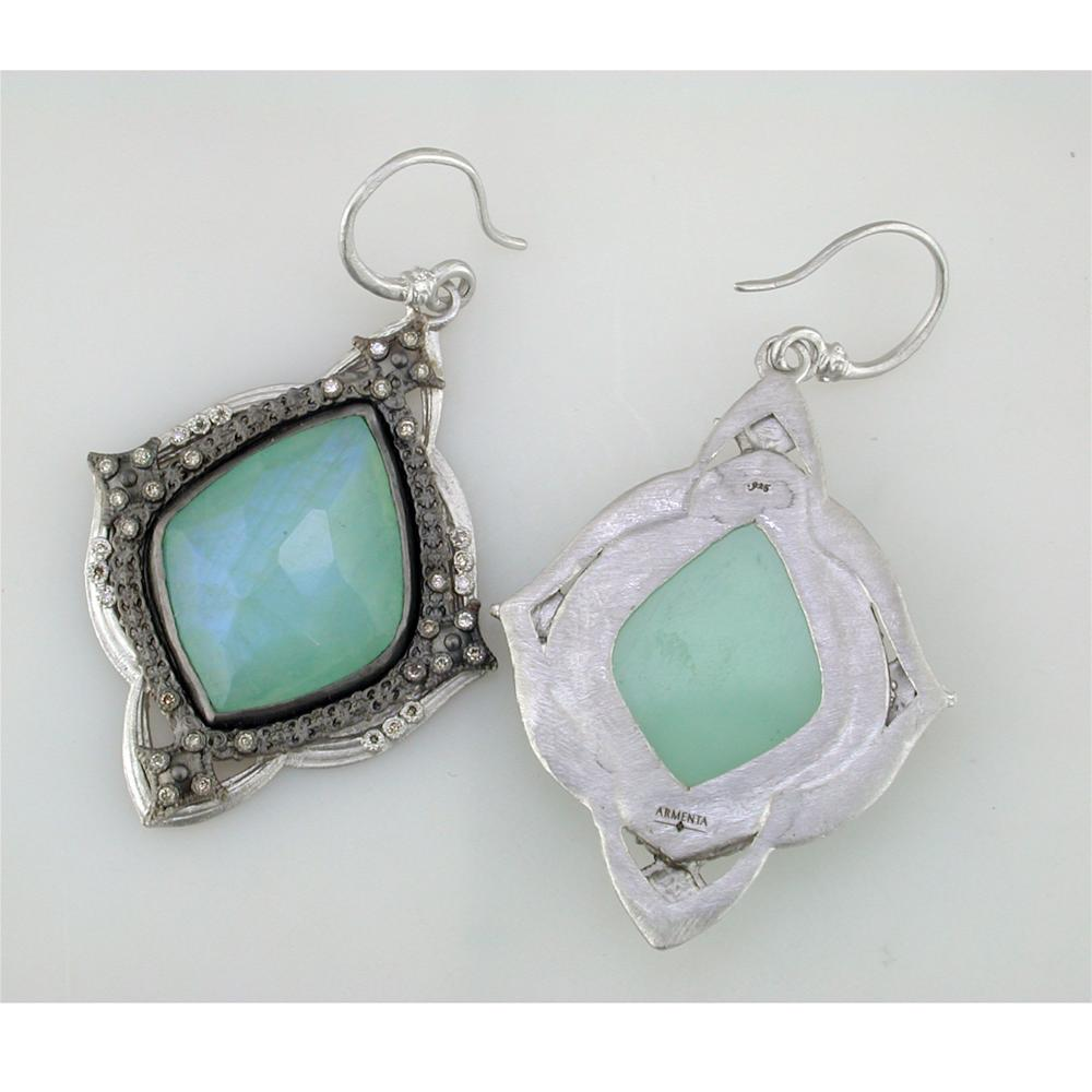 Armenta Large Carved Hanging Kite Drop Earrings with Chrysoprase & Moonstone