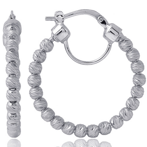 Charles Gariner 25mm Bead Hoop Earrings in Sterling Silver