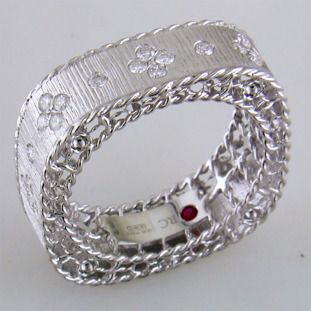 Roberto Coin White Gold Princess Diamond Fleur De Lis Square Ring