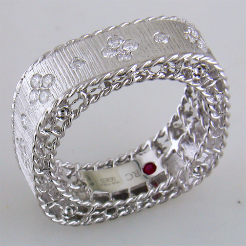 Roberto Coin White Gold Princess Diamond Fleur De Lis Square Ring