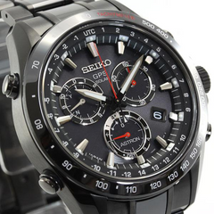 Seiko Astron GPS Solar Black Steel with Red Accents 44.6mm Watch SSE031