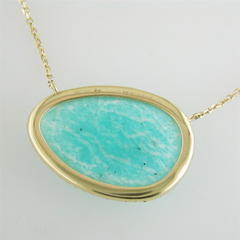 Doves White Topaz Amazonite Oval Doublet Drop Diamond Halo Pendant Necklace