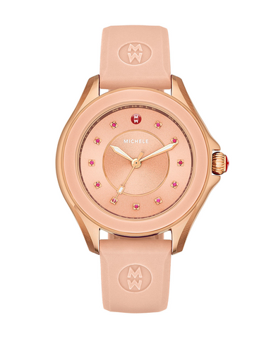 Michele Cape Topaz Rose Gold Tone Pink Sunray Dial Watch