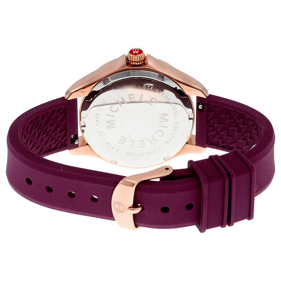 Michele Cape Topaz Rose Gold Tone Berry Sunray Dial Watch
