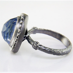 Armenta Kyanite & Quartz Old World Oxidized Silver Ring with Diamond Halo