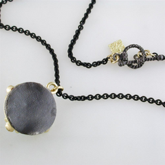 Armenta Round Enhancer with Green Turquoise & Quartz Doublet Oxidized Silver & Yellow Gold Necklace