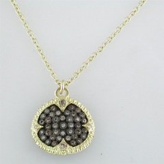 Armenta Ombre Champagne Diamond Carved Round Disc Silver & 18k Yellow Gold Pendant Necklace