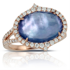 Doves "Parisian Plumb" Purple Amethyst, Lapis, Mother of Pearl Oval Shape Ring with Diamonds