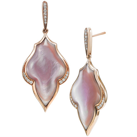 Kabana Pink Mother Pearl Inlay Rose Gold Diamond Earrings necf298mp