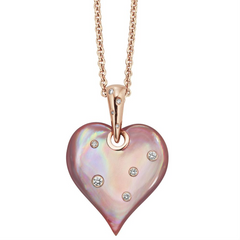 Kabana Pink Mother of Pearl Inlay Rose Gold Heart Pendant Necklace npcf594mp