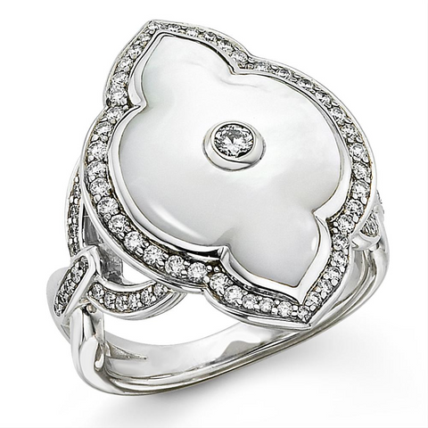 Kabana White Mother of Pearl Inlay Diamond White Gold Ring WRIF557MW